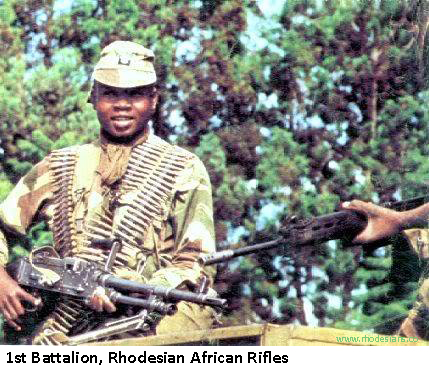Rhodesian African Rifles soldier with machine gun