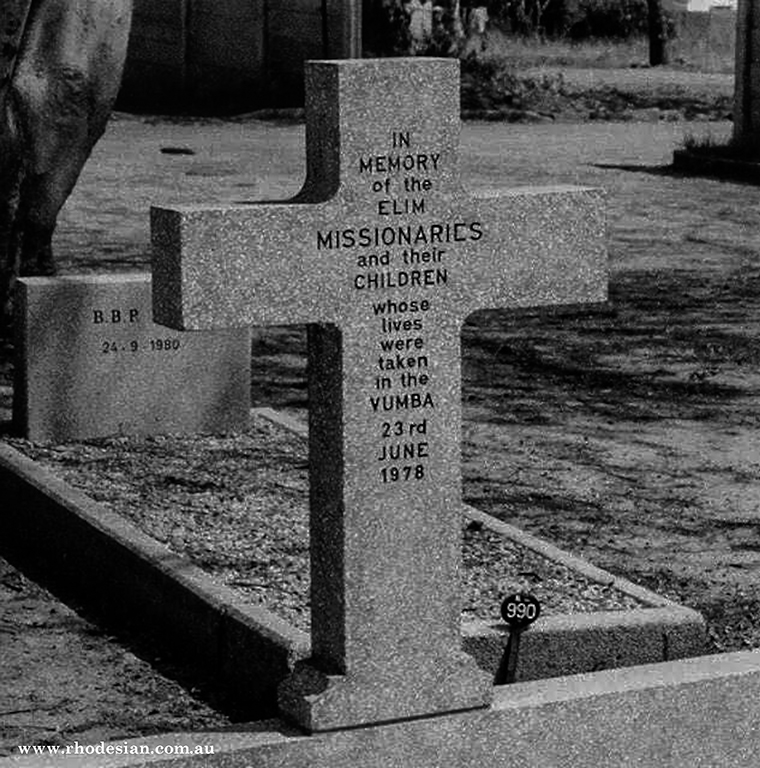 Photo of headstone for victims from the Elim Mission massacre by ZANLA in Vumba in Zimbabwe formerly Rhodesia on June 23rd 1978