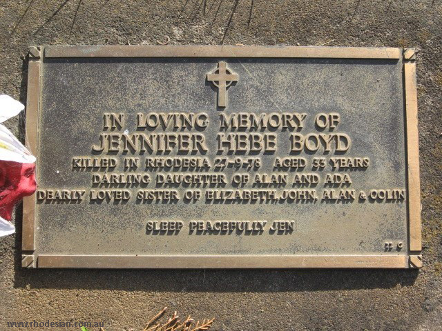 Meomial plaque to nurse Jennifer Boyd nurse shot by ZANLA forces while on duty in Rhodesia in 1978