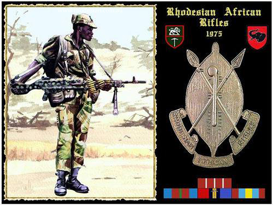 Photo of Rhodesian African Rifles soldier with MAG and a Regimental badge