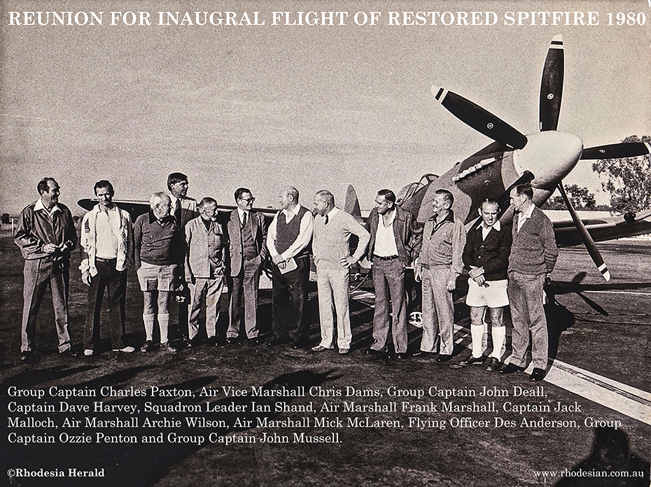 Photo of 12 former Spitfire pilots who assembled for flight of restored Spitfire by Jack Malloch 