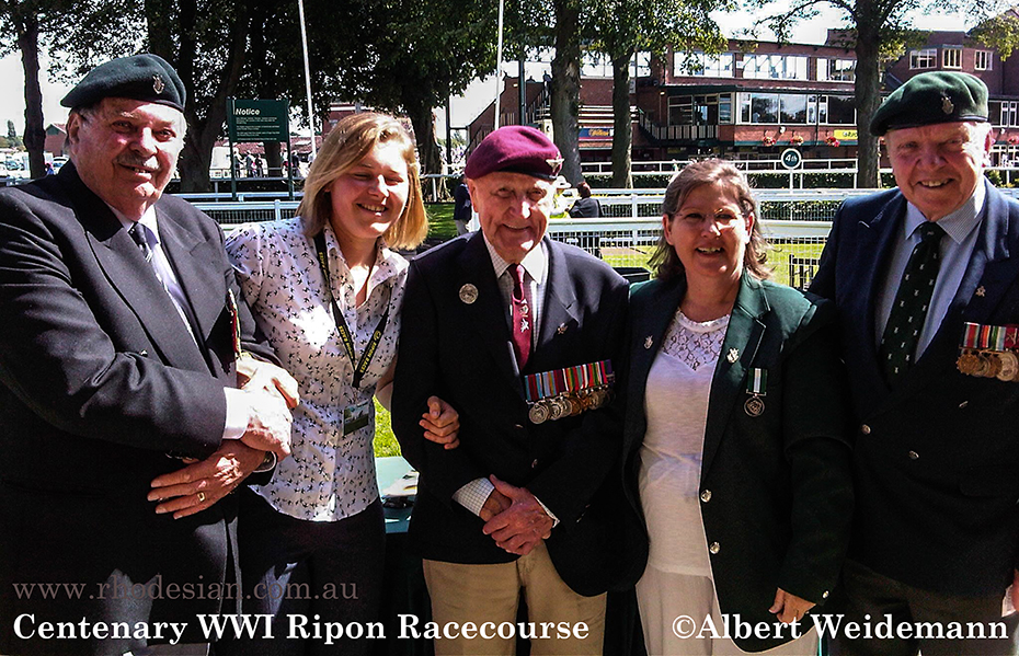 Photo of Centenary of World War I at Ripon Racecourse August 2014 Major General Mike Shute RSM Jock Hutton Lt Col Hobo Hobson
