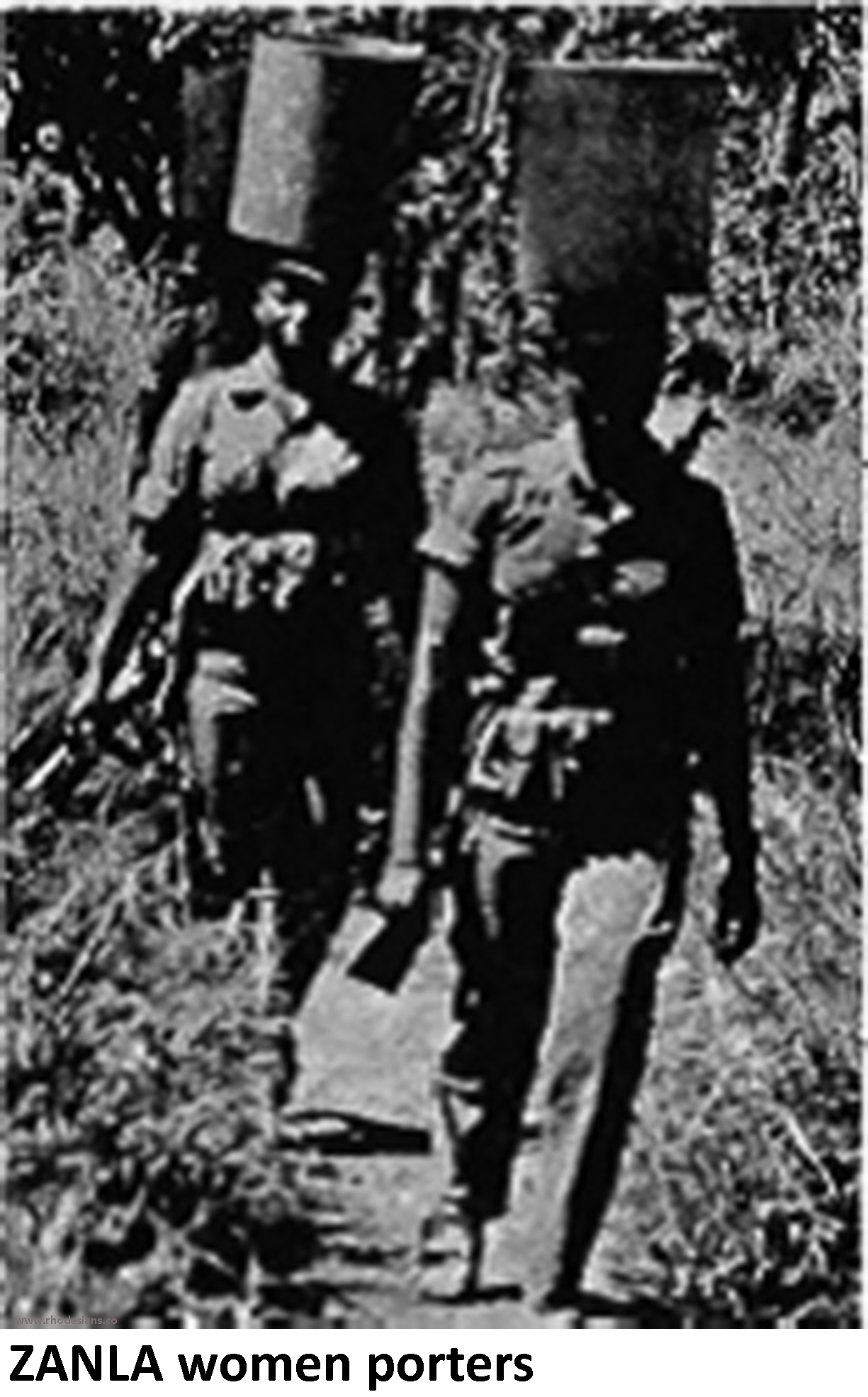 ZANLA women porters with AK47 rifles carrying stores from Mozambique